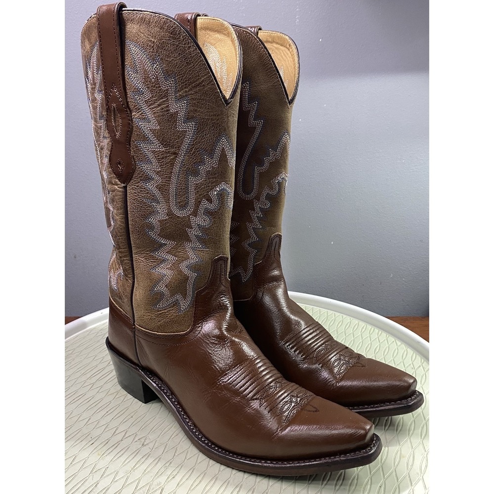 Old West Womens Leather Western Snip Toe Brown Cowboy Boots Cowgirl Riding 8 B
